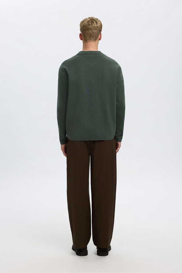 Selected Chaqueta c&aacute;rdigan con bolsillos 100% algod&oacute;n org&aacute;nico Verde oscuro