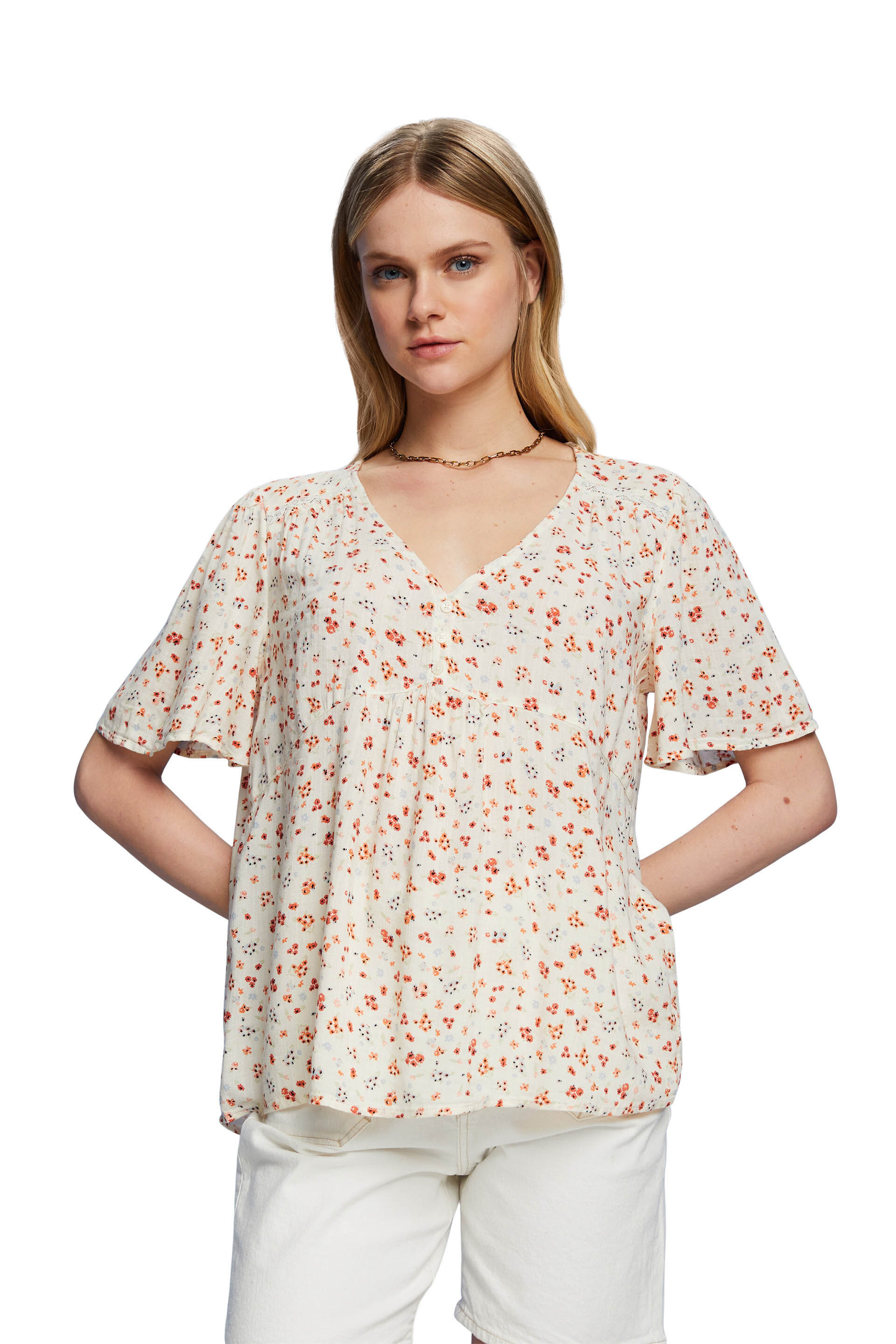 Esprit Blusa estampado floral con algod&oacute;n