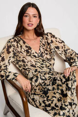 Morgan Vestido largo cruzado Estampado marr&oacute;n