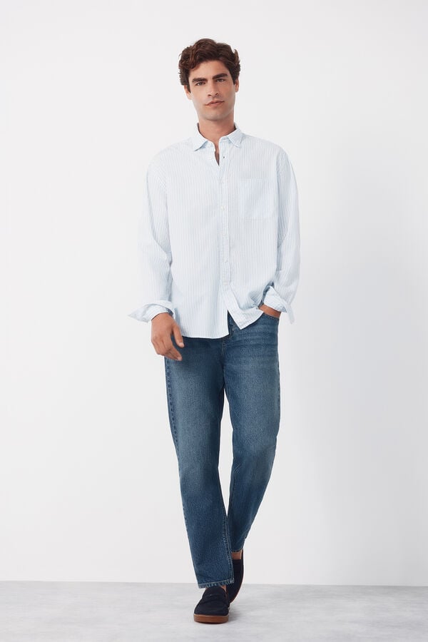 Cortefiel Camisa seersucker &agrave;s riscas Azul