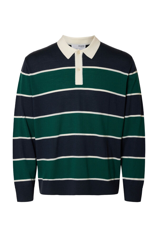Selected Polo rugby 100% lana merino Verde oscuro