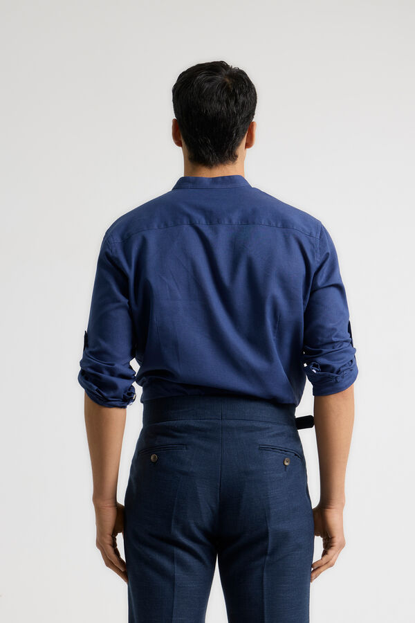 PuroEGO Camisa lino lisa cuello mao Azul