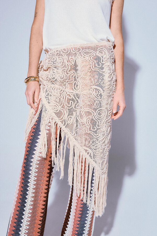 Slowlove Pa&ntilde;uelo flecos bordado Marfil