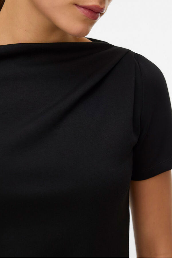 Vero Moda Top de mujer de manga corta asim&eacute;trico Negro