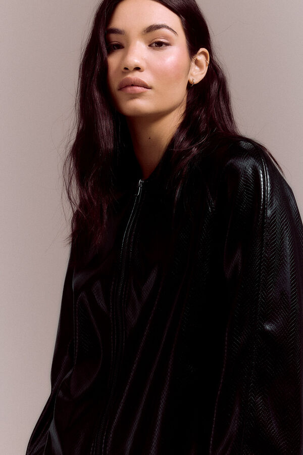 Slowlove Jaqueta bomber com efeito pele Preto