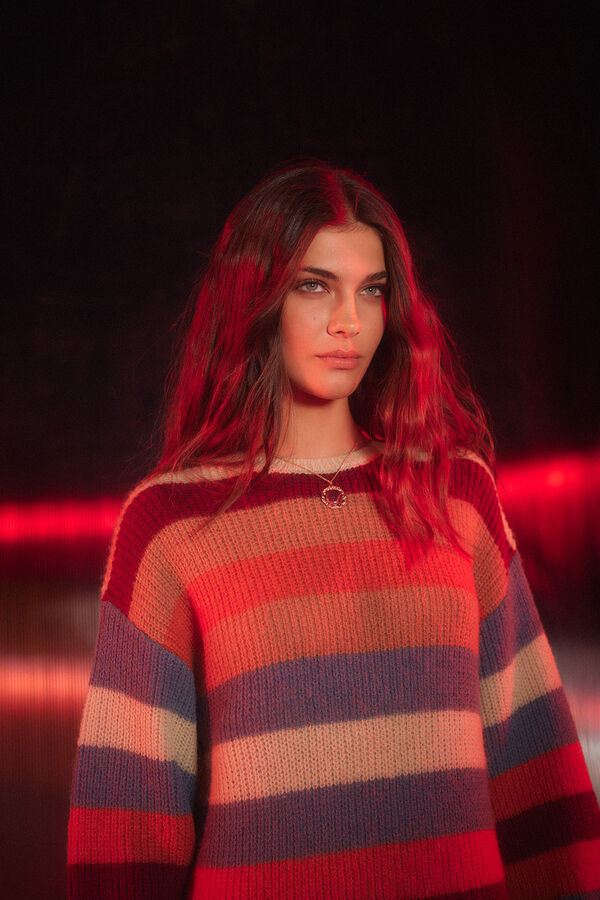 Slowlove Vestido punto rayas Granate