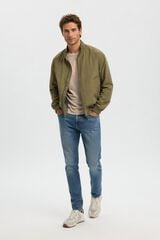 Selected Blus&atilde;o bomber para homem liso com fecho-&eacute;clair Verde