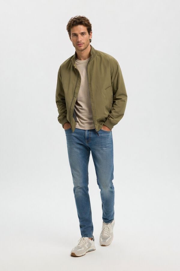 Selected Blus&atilde;o bomber para homem liso com fecho-&eacute;clair Verde
