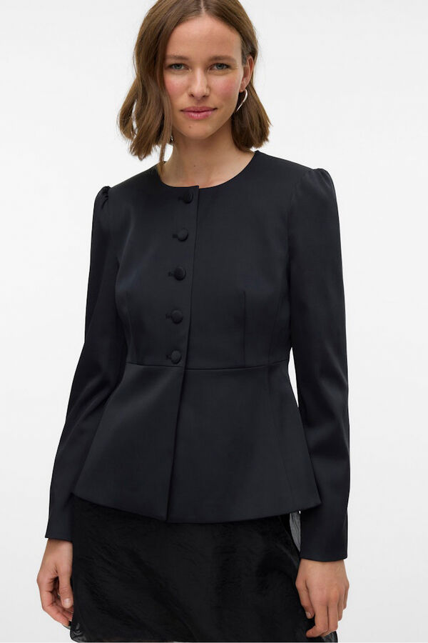 Vero Moda Blazer satinada de mujer con mangas abullonadas Negro