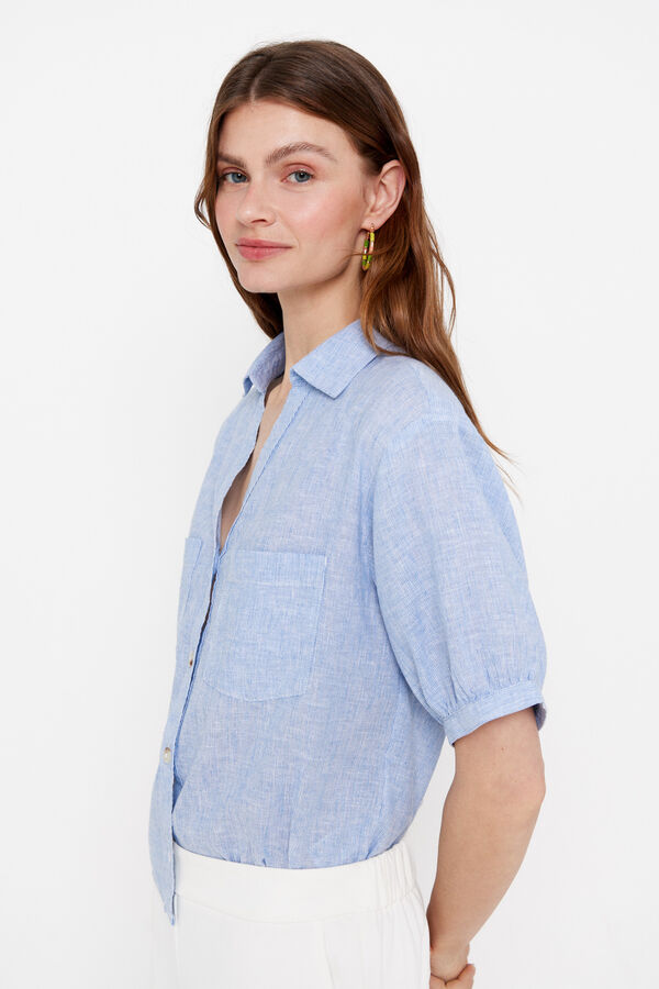 Cortefiel Camisa lino manga corta Estampado azul