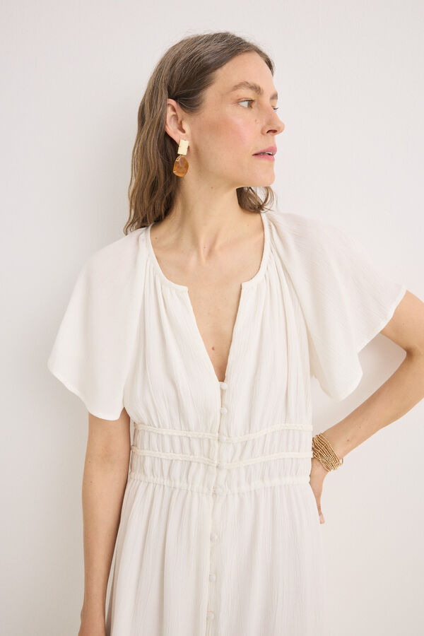 Cortefiel Vestido blanco manga corta Blanco