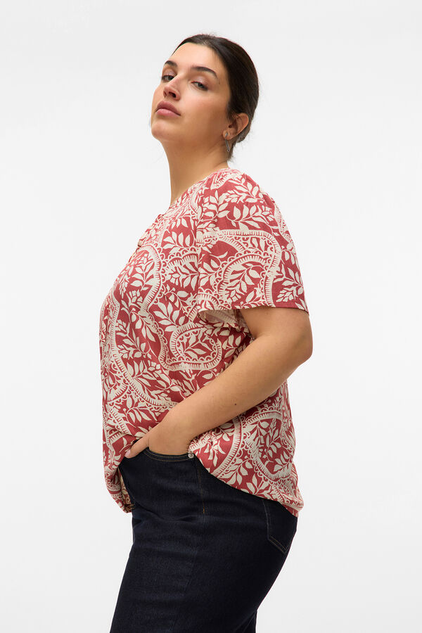 Vero Moda Curve Top de manga corta y cuello pico talla grande Rojo