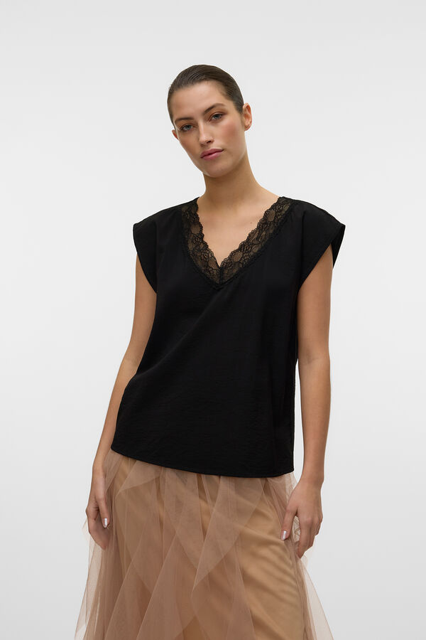 Vero Moda Camiseta con encaje de manga corta Negro
