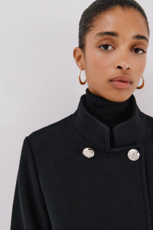 Cortefiel Abrigo doble cruce bot&oacute;n dorado Negro