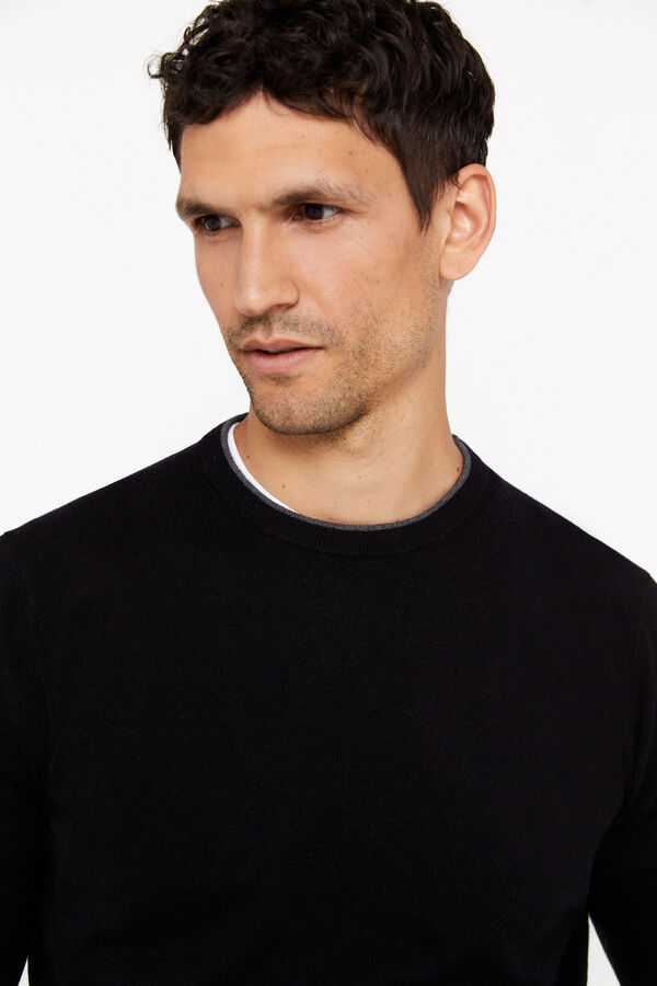 Cortefiel Camisola algod&atilde;o caxemira gola redonda Preto