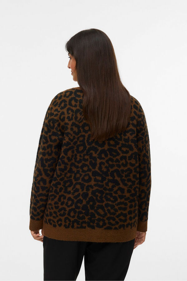 Vero Moda Curve C&aacute;rdigan punto animal print talla grande Marr&oacute;n oscuro