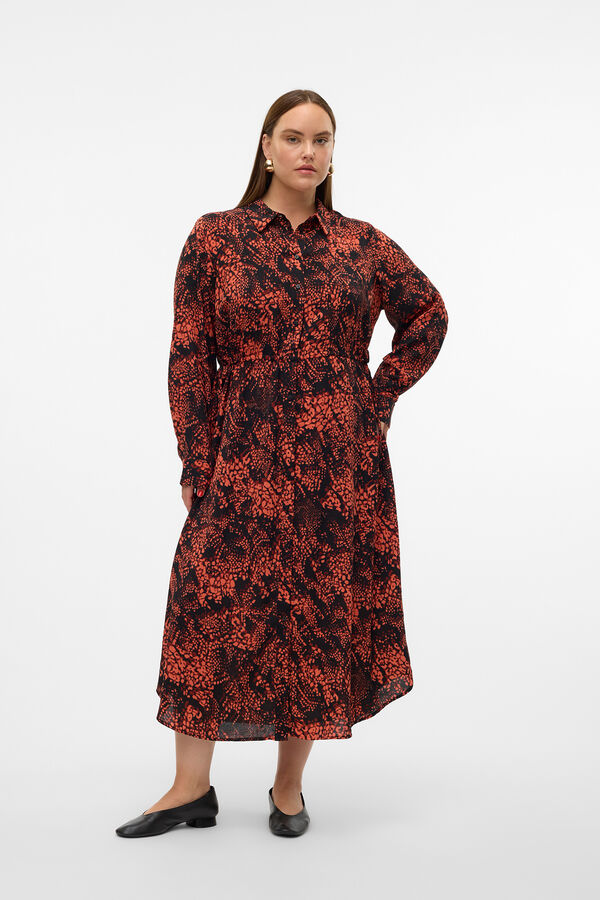 Vero Moda Curve Vestido midi camisero talla grande Marr&oacute;n oscuro