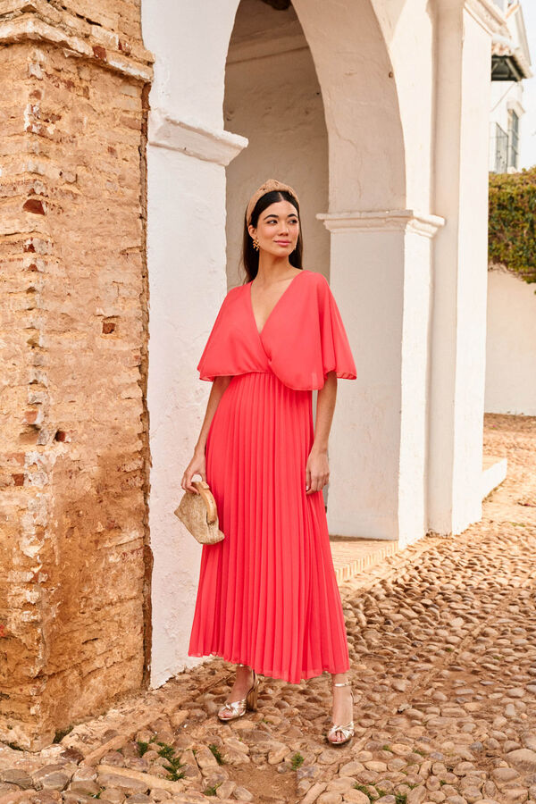 Pol&iacute;n Et Moi Vestido midi plissado Xana Vermelho