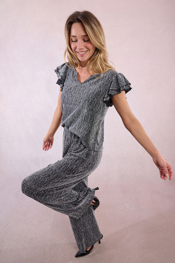 Molly Bracken Top de manga curta com detalhe de babados Cinzento