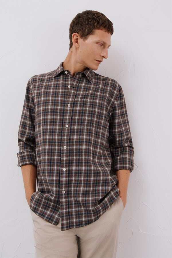 Cortefiel Camisa cuadros Tencel Gris