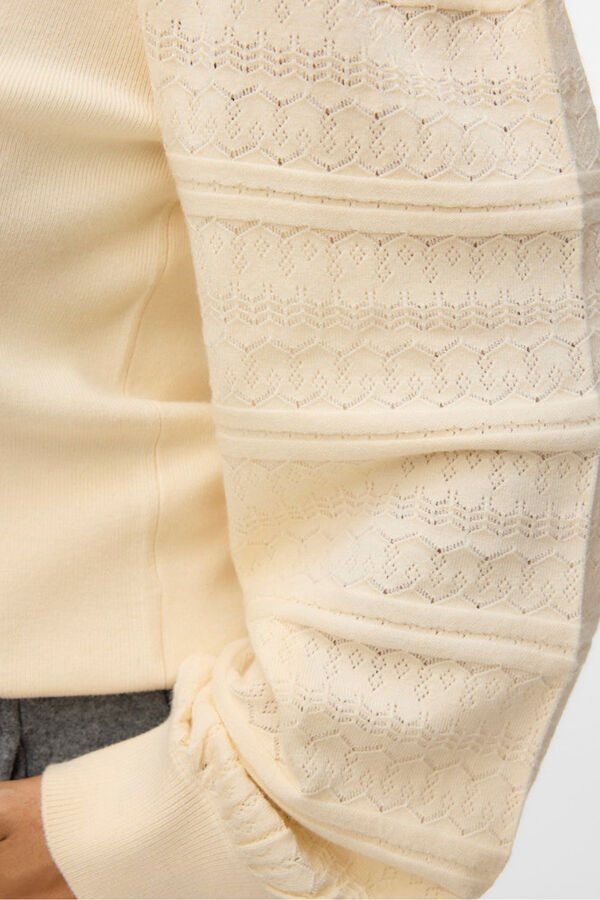 Vero Moda Curve Jersey punto manga encaje talla grande Beige