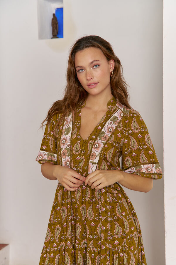 Jaase Vestido midi mila estampado Amalie Estampado beige