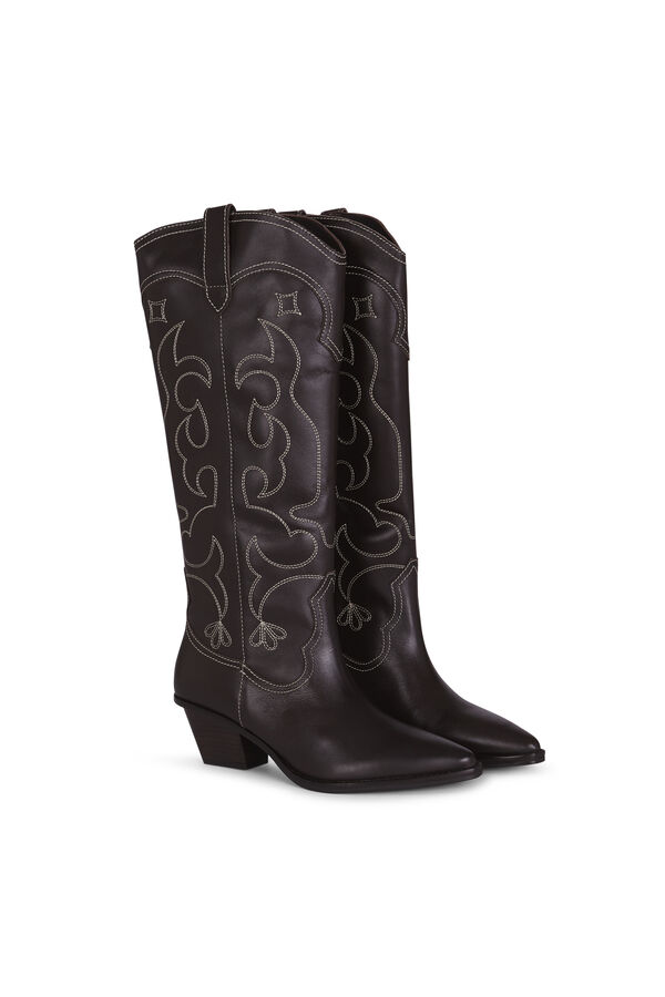 Slowlove Bota de pele com costura Preto