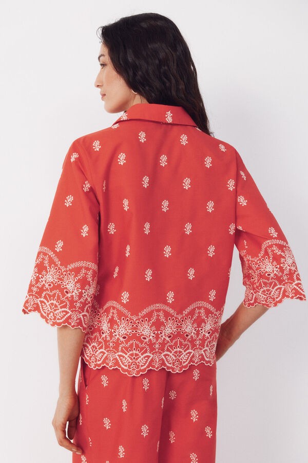 Cortefiel Camisa detalles bordados Coral