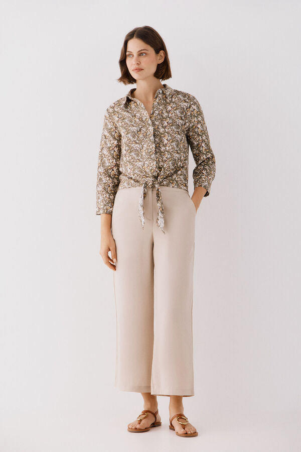 Cortefiel Pantal&oacute;n de tencel Castanho