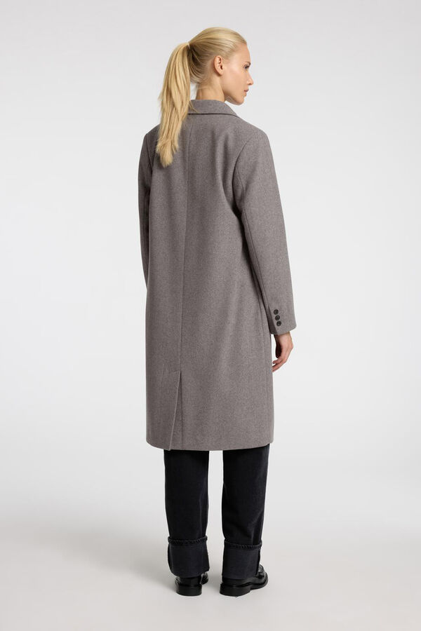 Selected Femme Abrigo de paño Midi confeccionado con algodón reciclado. Gris oscuro