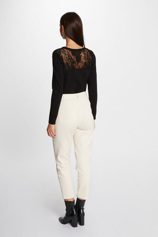 Morgan Jersey escote en V y encaje Negro
