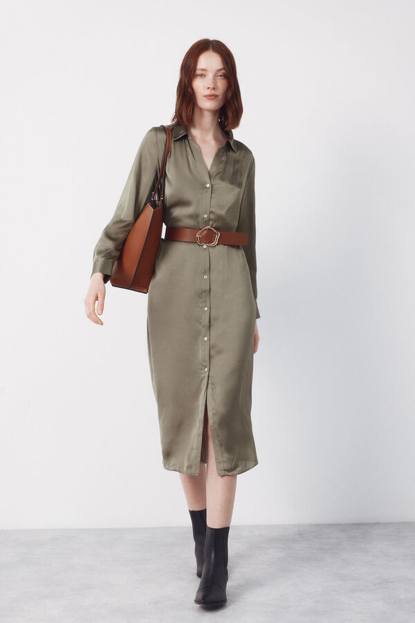 Cortefiel Vestido camisa de cetim Verde