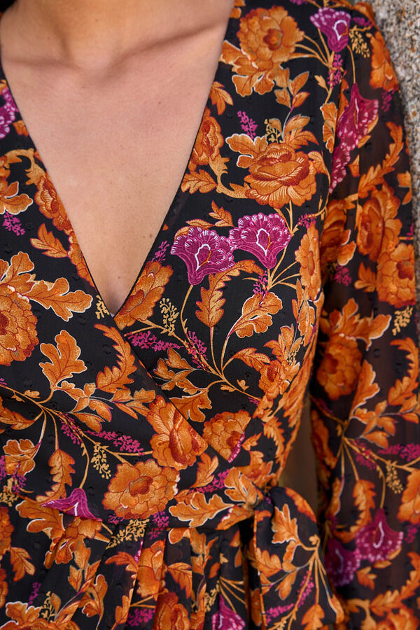 Pol&iacute;n Et Moi Vestido com flores capalila Preto