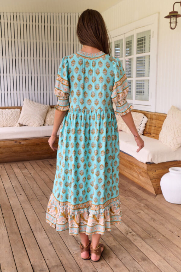 Jaase Vestido midi Kora estampado Aquarius Turquesa