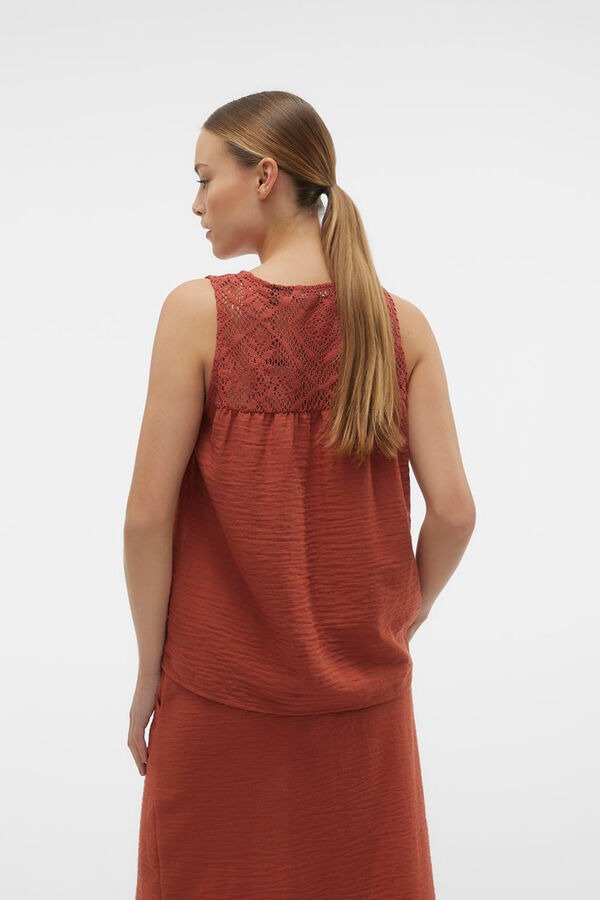 Vero Moda Top de manga sisa con detalle de encaje Rojo