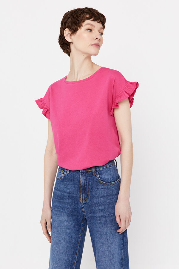 Cortefiel Camiseta volante Fucsia