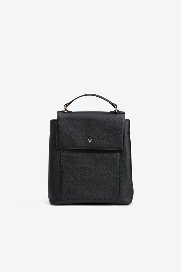 Vilanova Mochila de piel sint&eacute;tica con solapa Negro