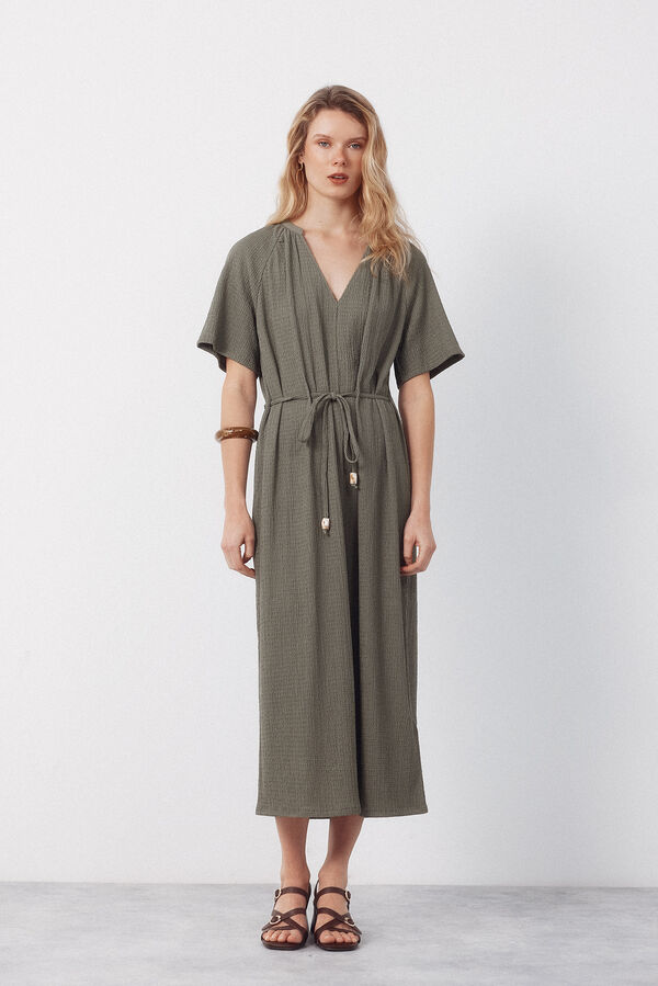 Cortefiel Vestido estruturado com cinto Verde