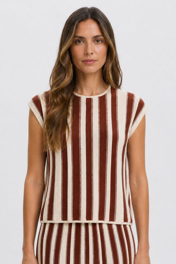 Selected Top punto rayas Estampado beige