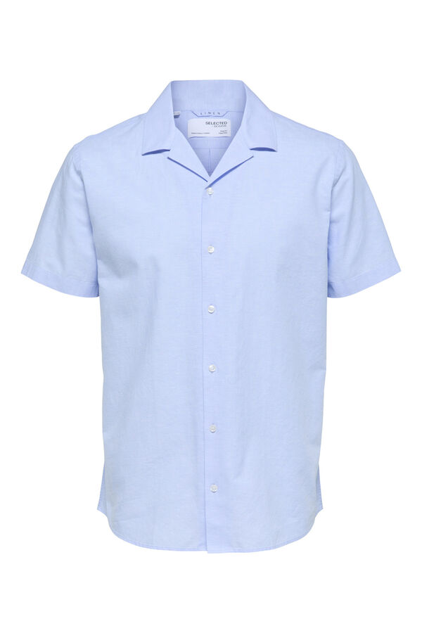 Cortefiel Camisa de manga corta de lino y algodón reciclado Azul