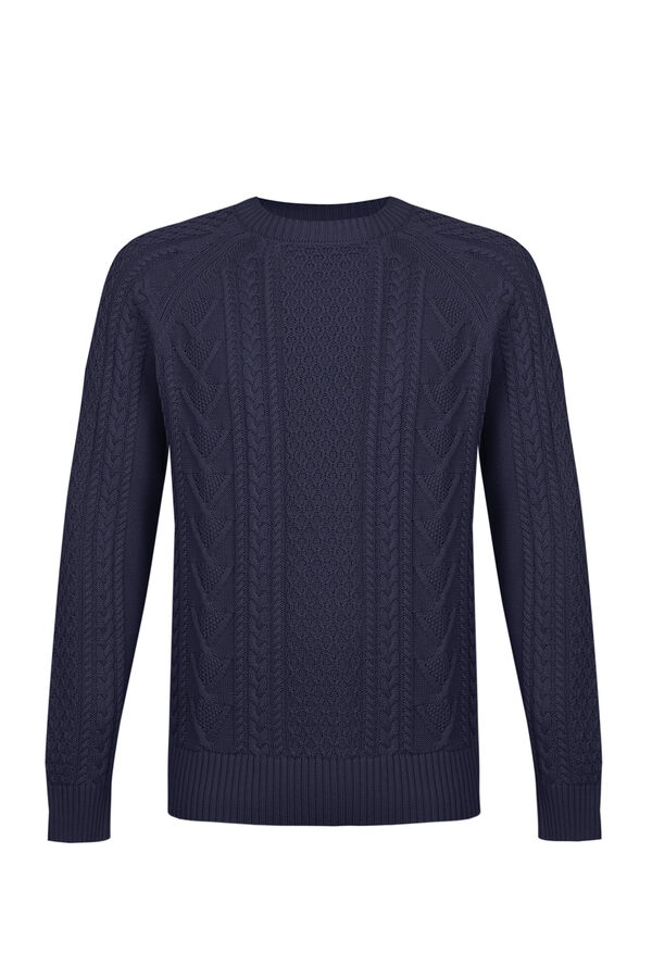 Cortefiel Jersey estructura cables cuello redondo Azul oscuro