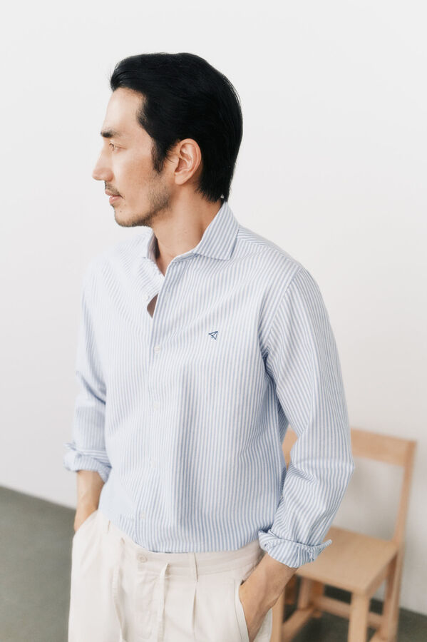 OOTO Camisa oxford raya candela manga larga Azul