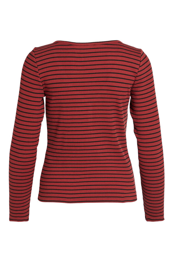 Cortefiel Camiseta de mujer manga larga cuello pico Rojo