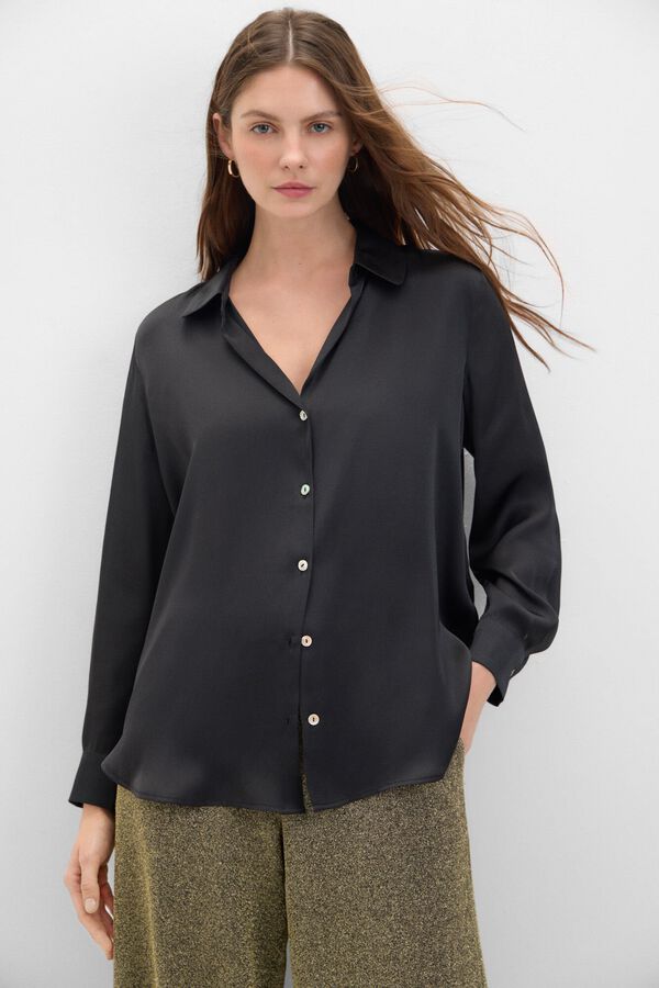 Cortefiel Camisa acetinada Preto