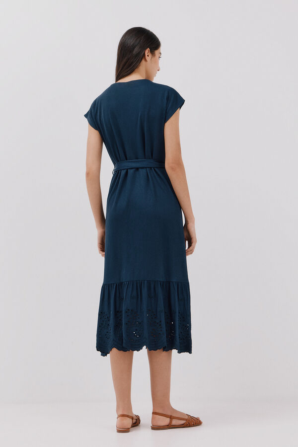 Cortefiel Vestido camisero bordado bajo Azul marino