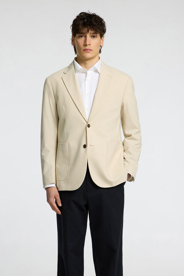 Selected Blazer riscas seersucker Tostado