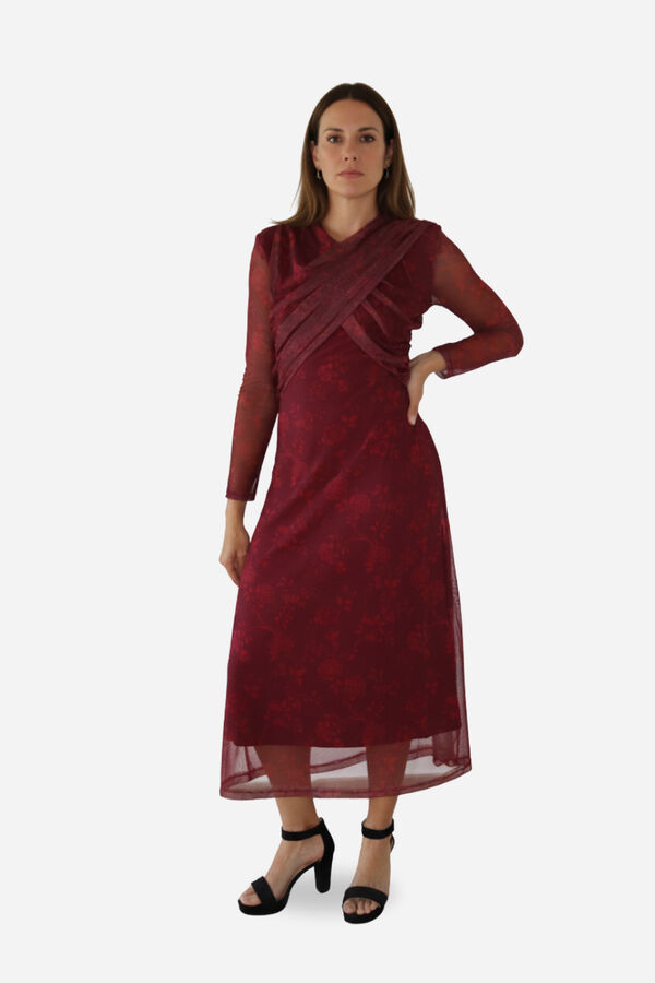 Cupl&eacute; Vestido tul estampado flores Estampado granate