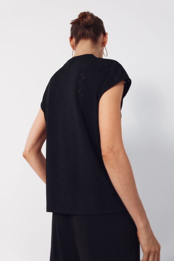 Cortefiel Camiseta de malha vazada Preto
