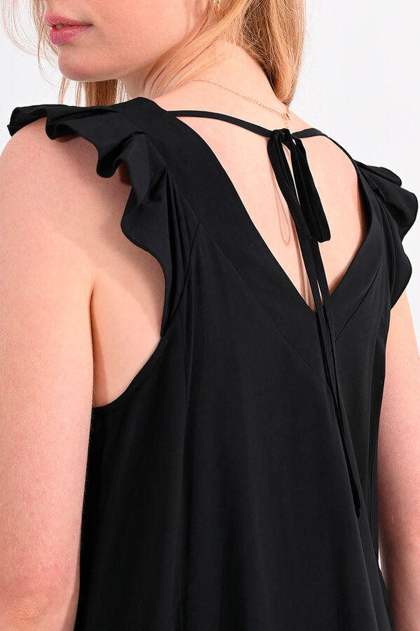 Molly Bracken Vestido comprido de manga curta com folhos e la&ccedil;ada Preto