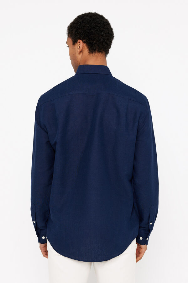 Cortefiel Camisa lino algod&oacute;n liso Azul marino